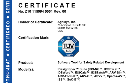 IDesignSpec is ISO 26262 Certified product suite